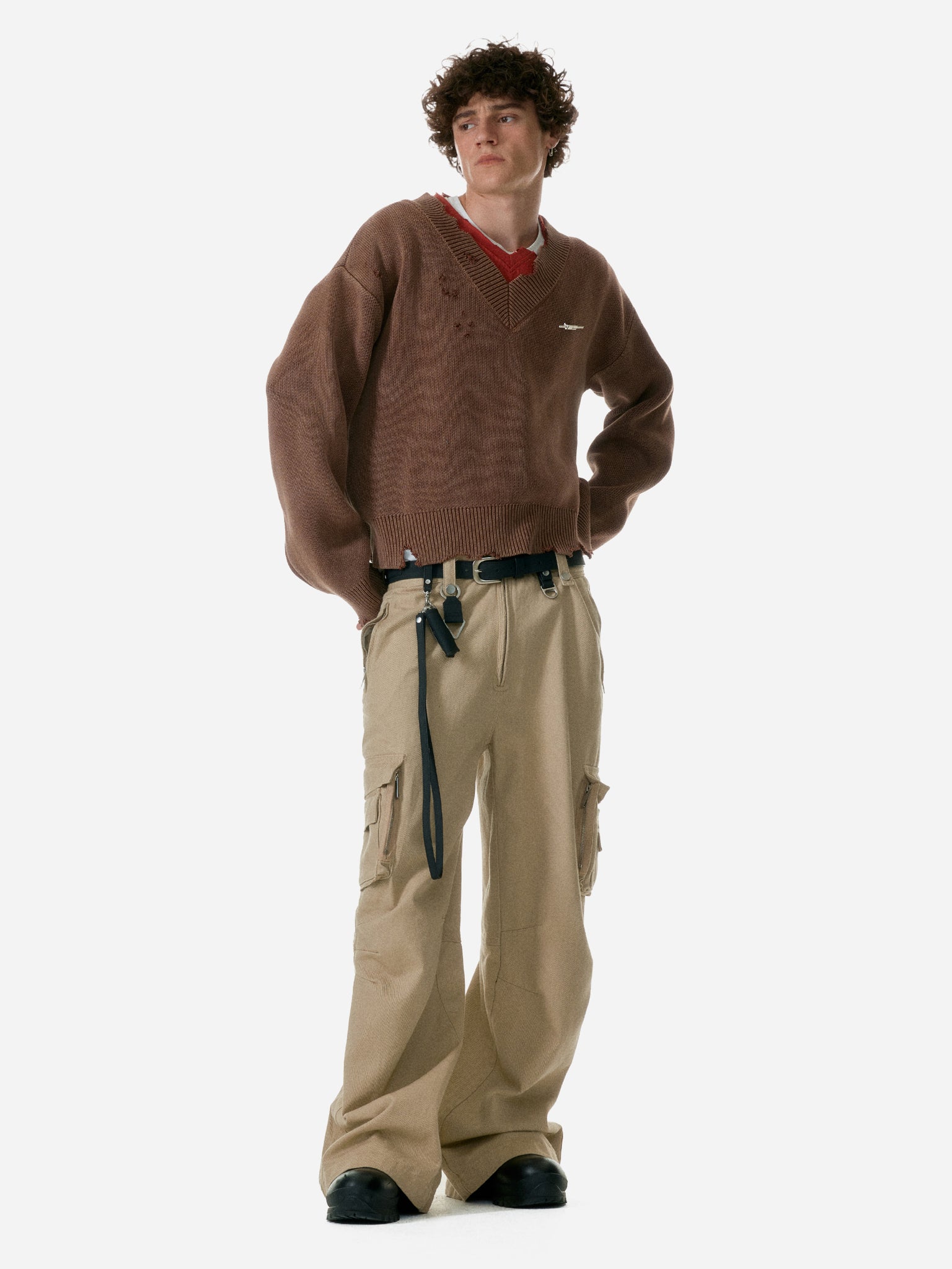 008 - Sunburnt Distressed V-neck Knit Sweater - C2H4® 008 - Sunburnt Distressed V-neck Knit Sweater - C2H4®