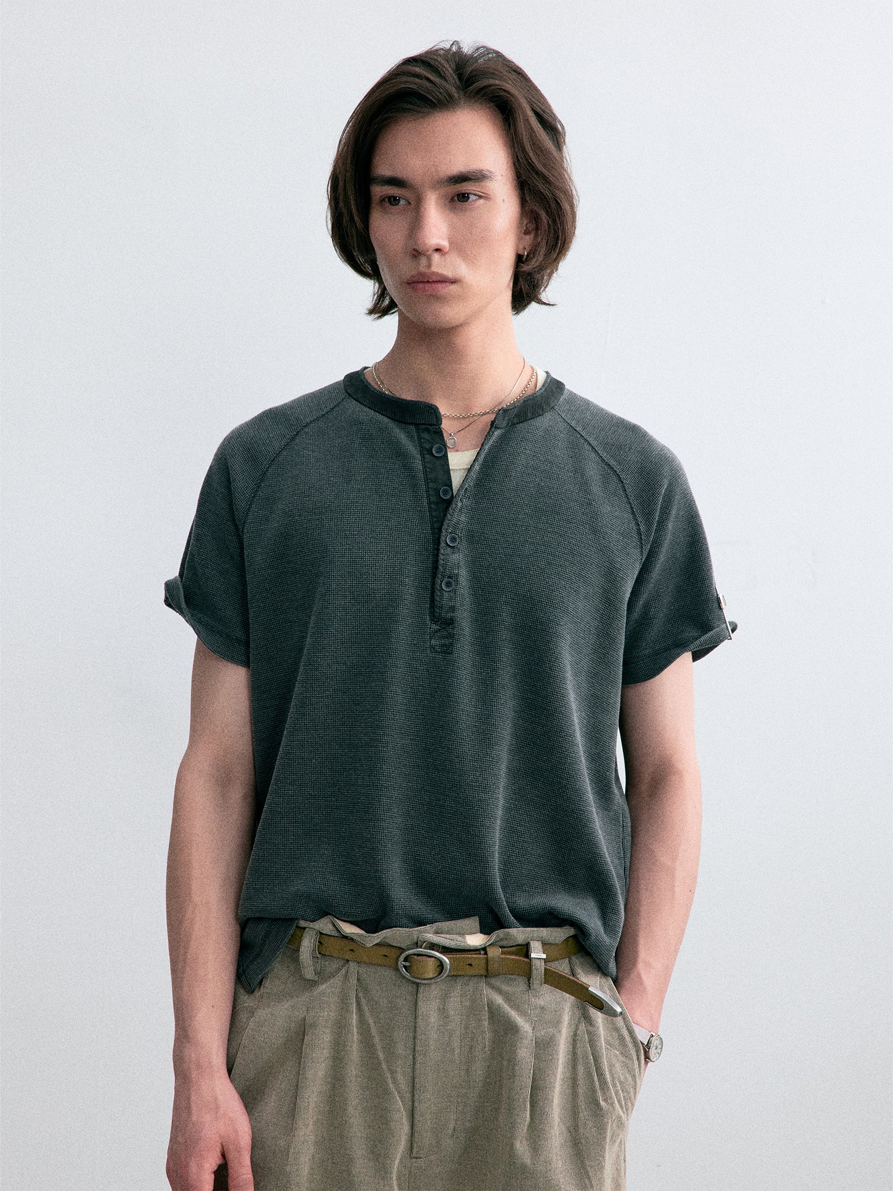 012 - Moccasin Memory Textured Short-Sleeve Henley