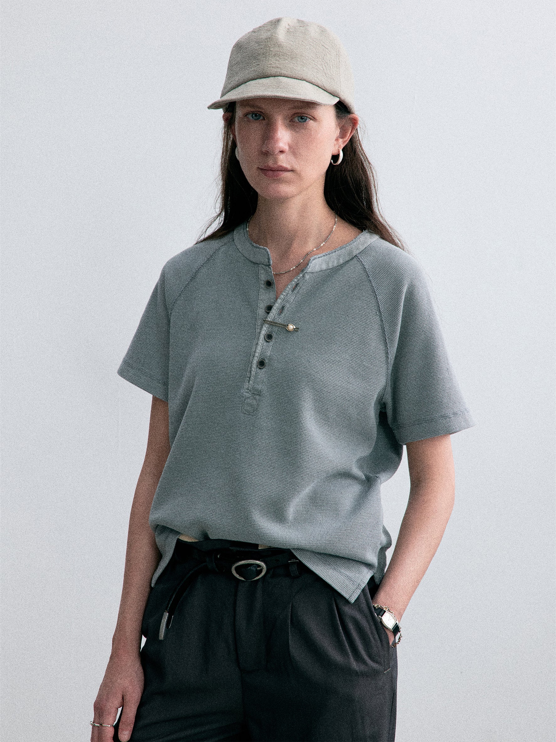 012 - Moccasin Memory Textured Short-Sleeve Henley