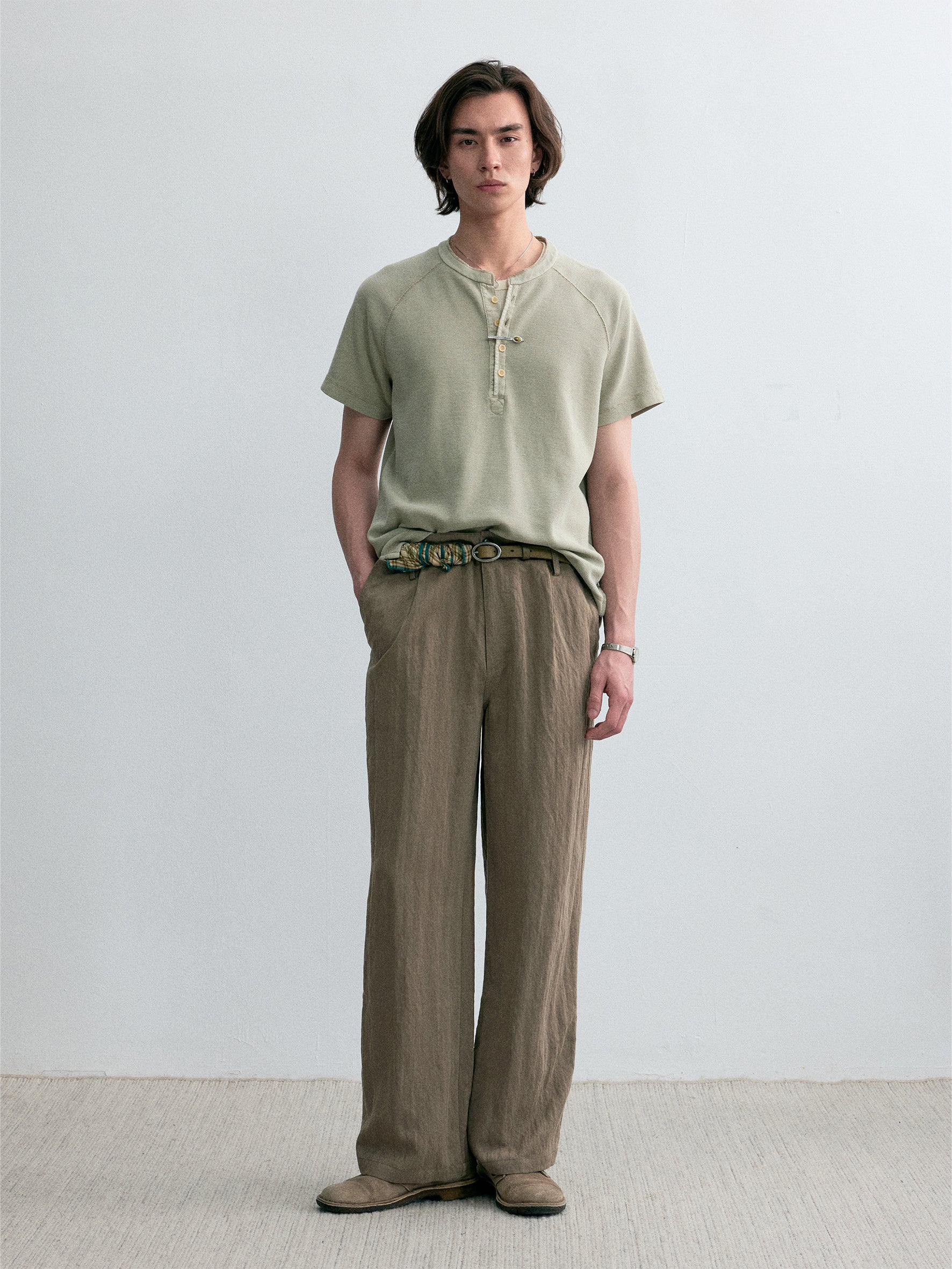 012 - Moccasin Memory Textured Short-Sleeve Henley