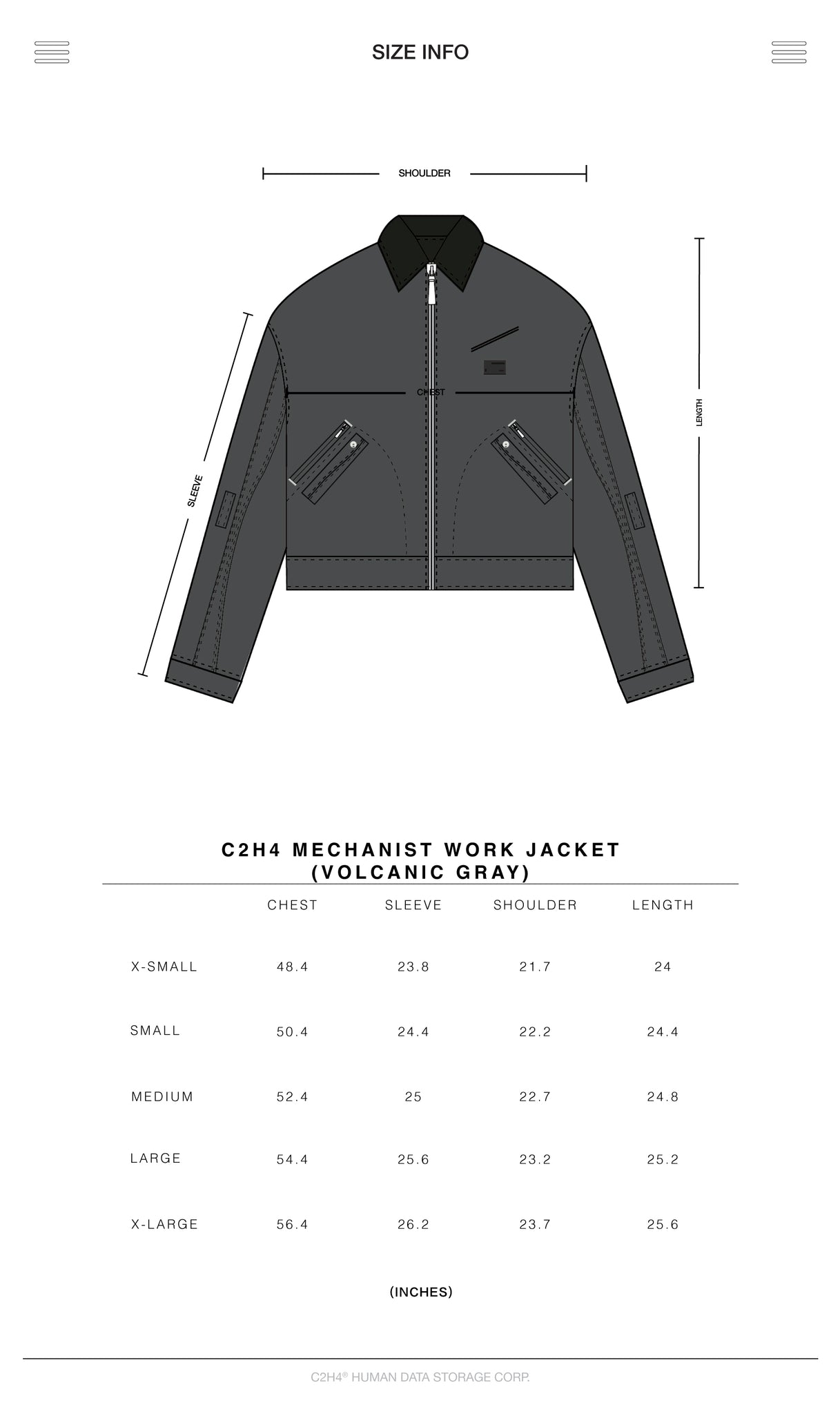 Size Chart - Mechanic Jacket –