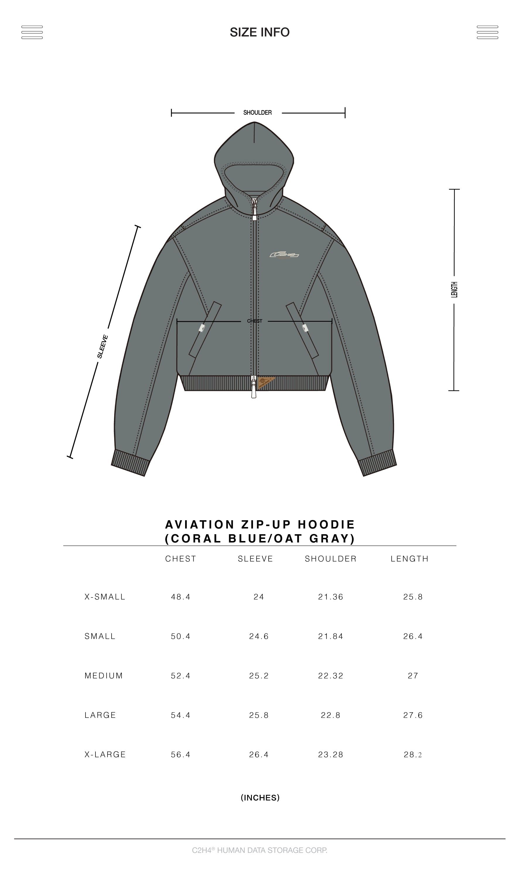 【関税込み】C2H4 グレー Aviation ジップアップフーディ C2H4 Gray Aviation Zip-Up Hoodie C2H4