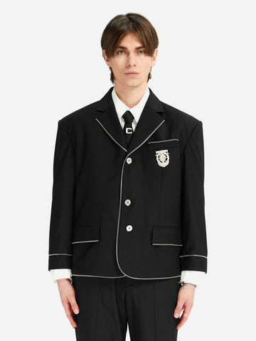 005 - Zipper Piping Badged Tailored Jacket